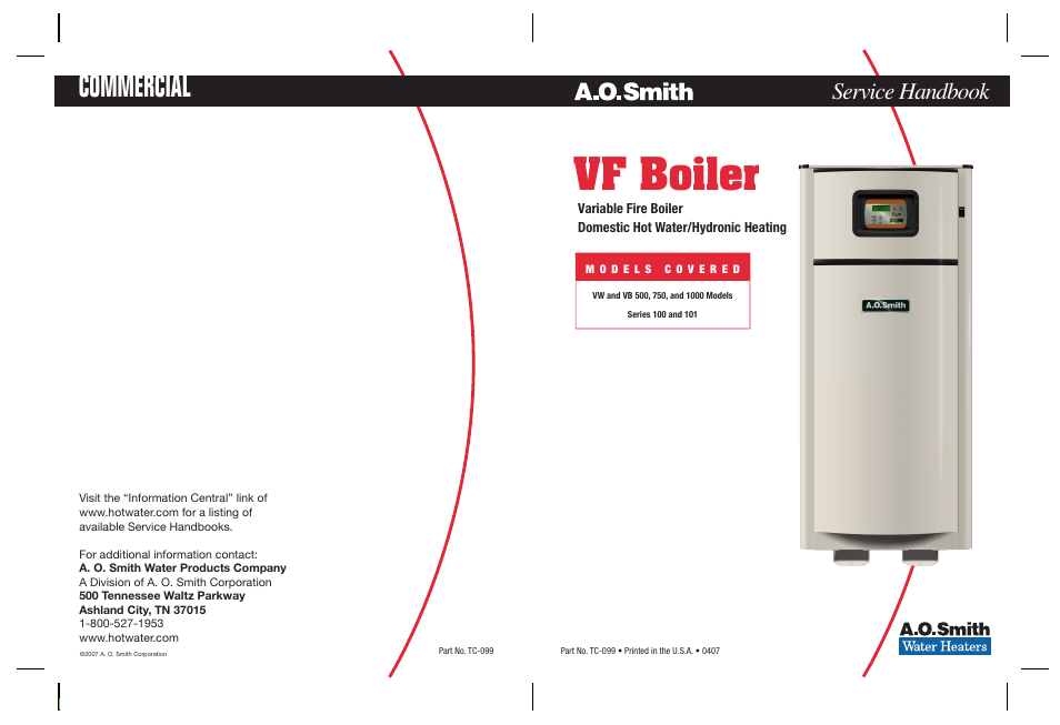 Vf boiler, Commercial, Service handbook | A.O. Smith TC-099 User Manual | Page 74 / 74