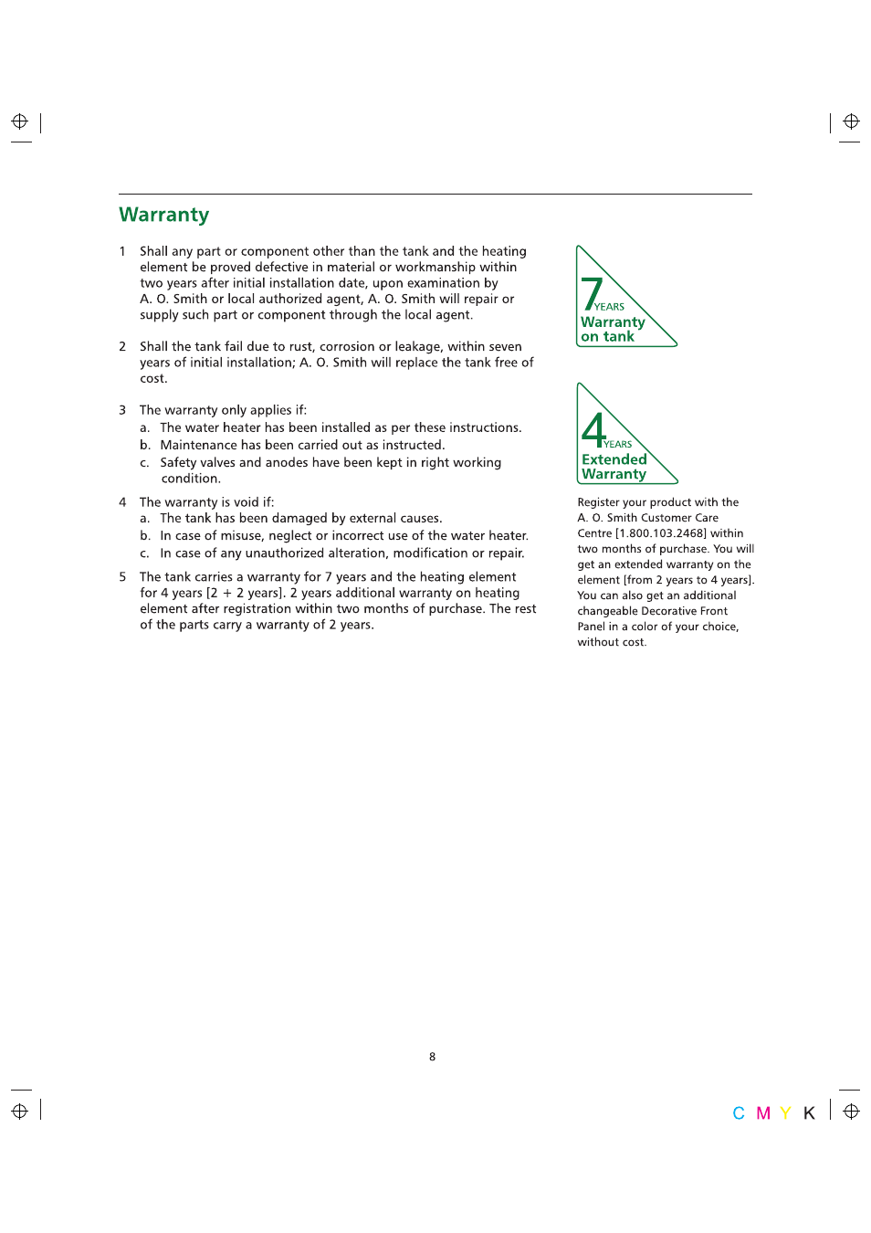 Warranty, Extended' warranty | A.O. Smith 10 User Manual | Page 10 / 11