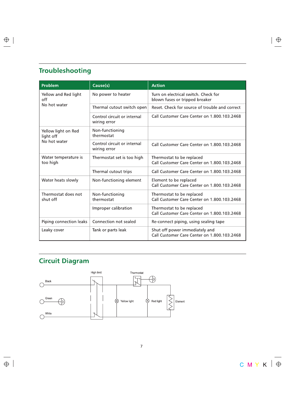 Troubleshooting, Circuit diagram | A.O. Smith 10 User Manual | Page 9 / 11