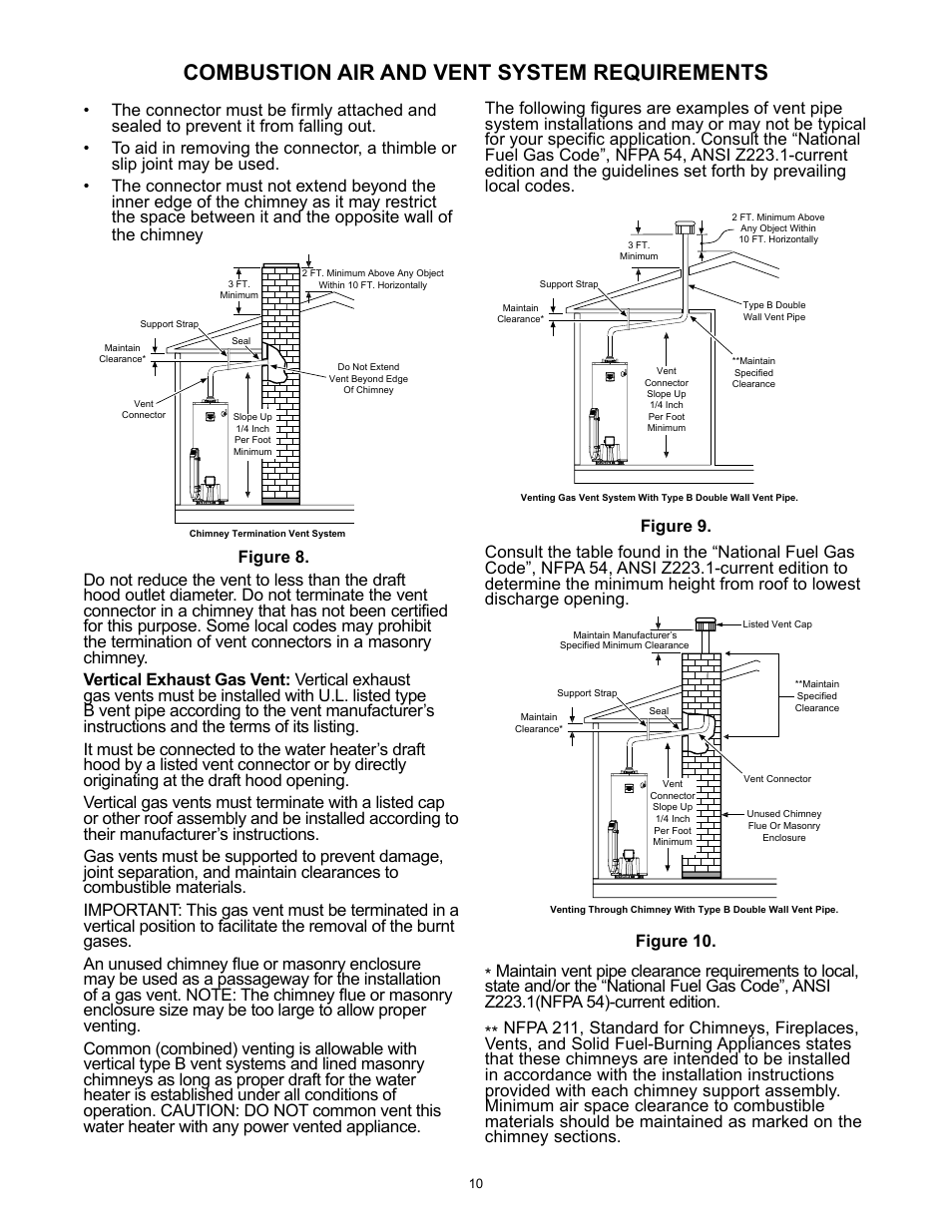 Combustion air and vent system requirements | A.O. Smith 12 40GPC T 100 User Manual | Page 10 / 56