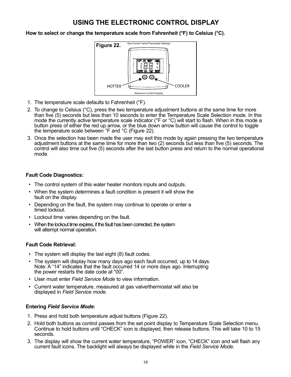 Using the electronic control display | A.O. Smith 12 40GPC T 100 User Manual | Page 18 / 56