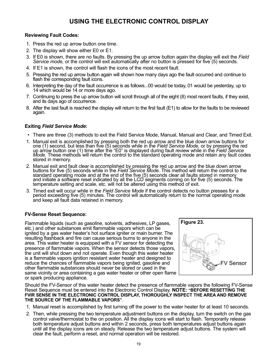 Using the electronic control display | A.O. Smith 12 40GPC T 100 User Manual | Page 19 / 56