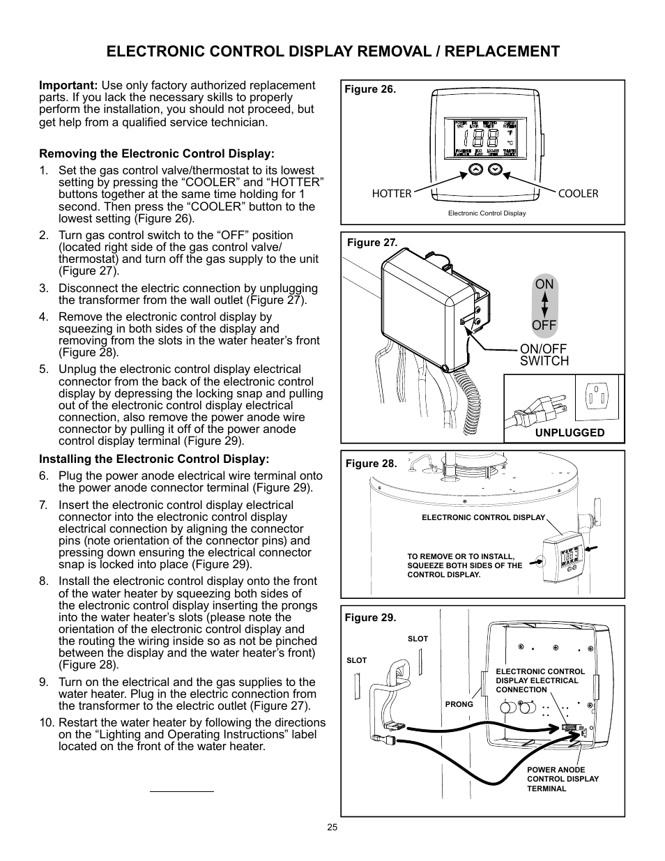 Electronic control display removal / replacement | A.O. Smith 12 40GPC T 100 User Manual | Page 25 / 56