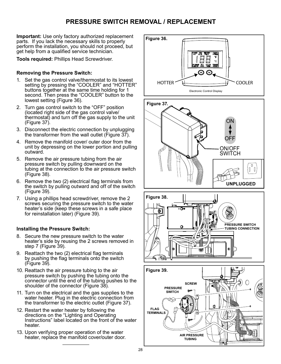 Pressure switch removal / replacement | A.O. Smith 12 40GPC T 100 User Manual | Page 28 / 56