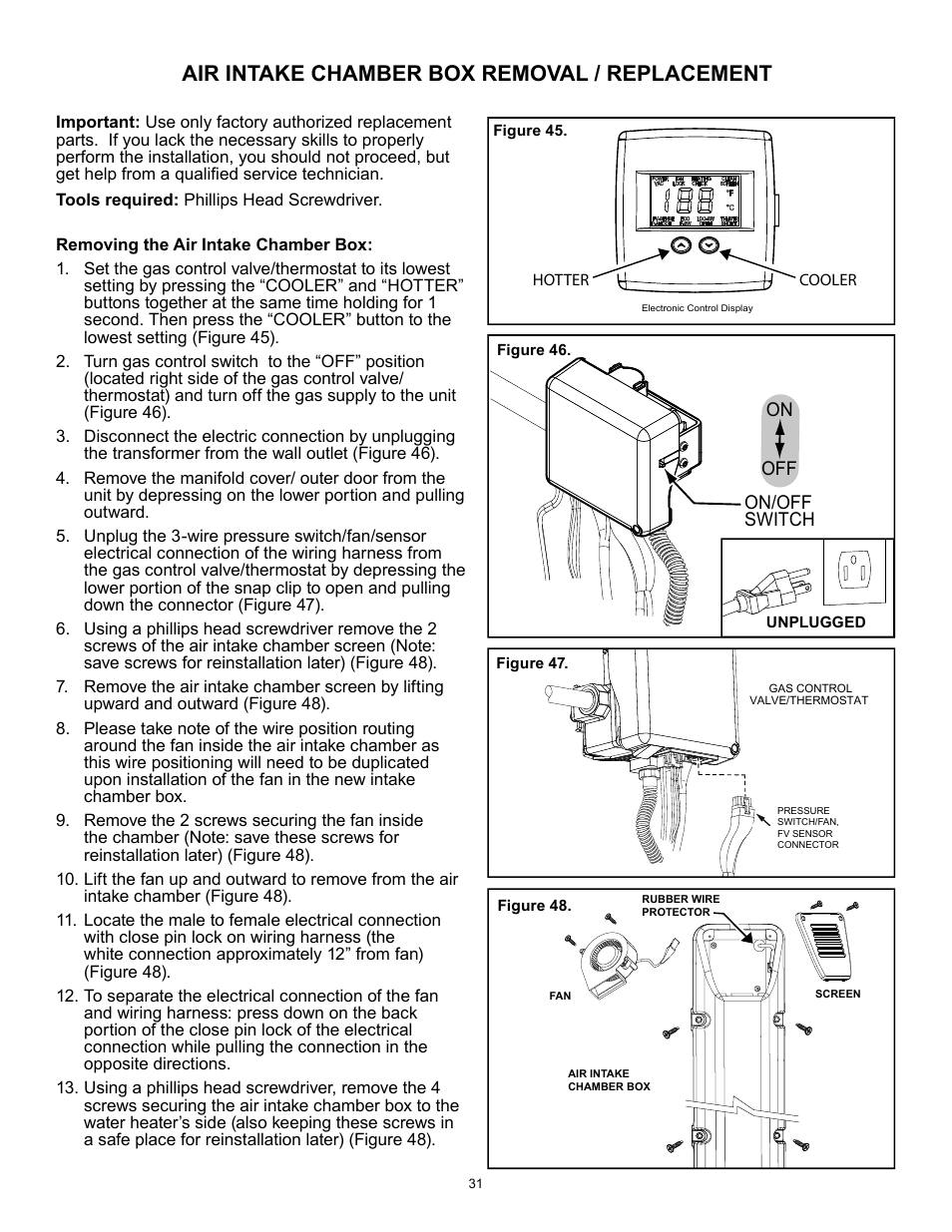 Air intake chamber box removal / replacement | A.O. Smith 12 40GPC T 100 User Manual | Page 31 / 56