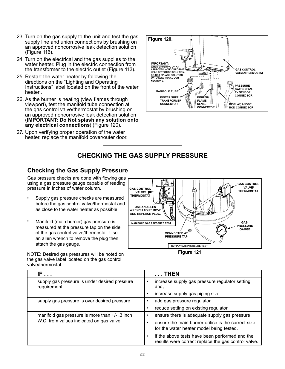 Checking the gas supply pressure, If . . . . . . then | A.O. Smith 12 40GPC T 100 User Manual | Page 52 / 56