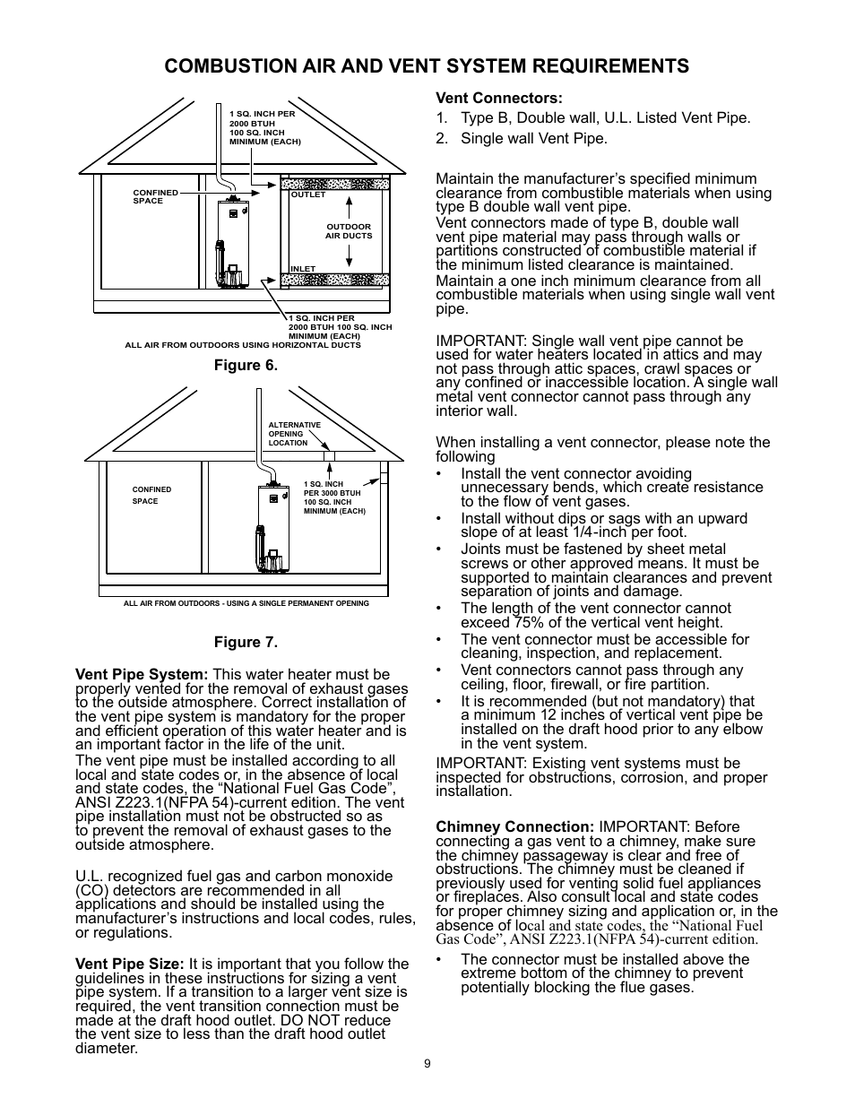 Combustion air and vent system requirements | A.O. Smith 12 40GPC T 100 User Manual | Page 9 / 56