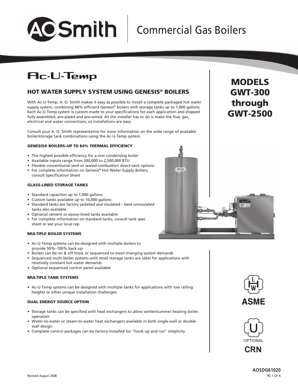 A.O. Smith GWT-300 User Manual | 4 pages