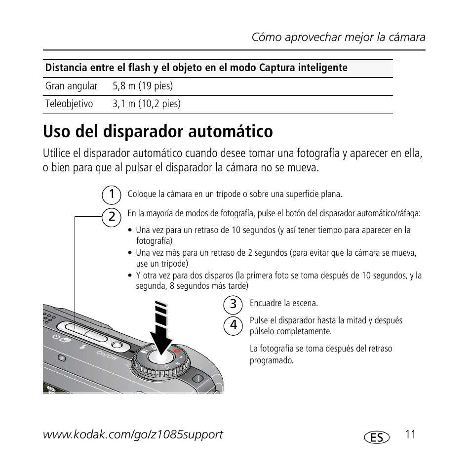 Uso del disparador automático | Kodak Z1085 IS User Manual | Page 11 / 30