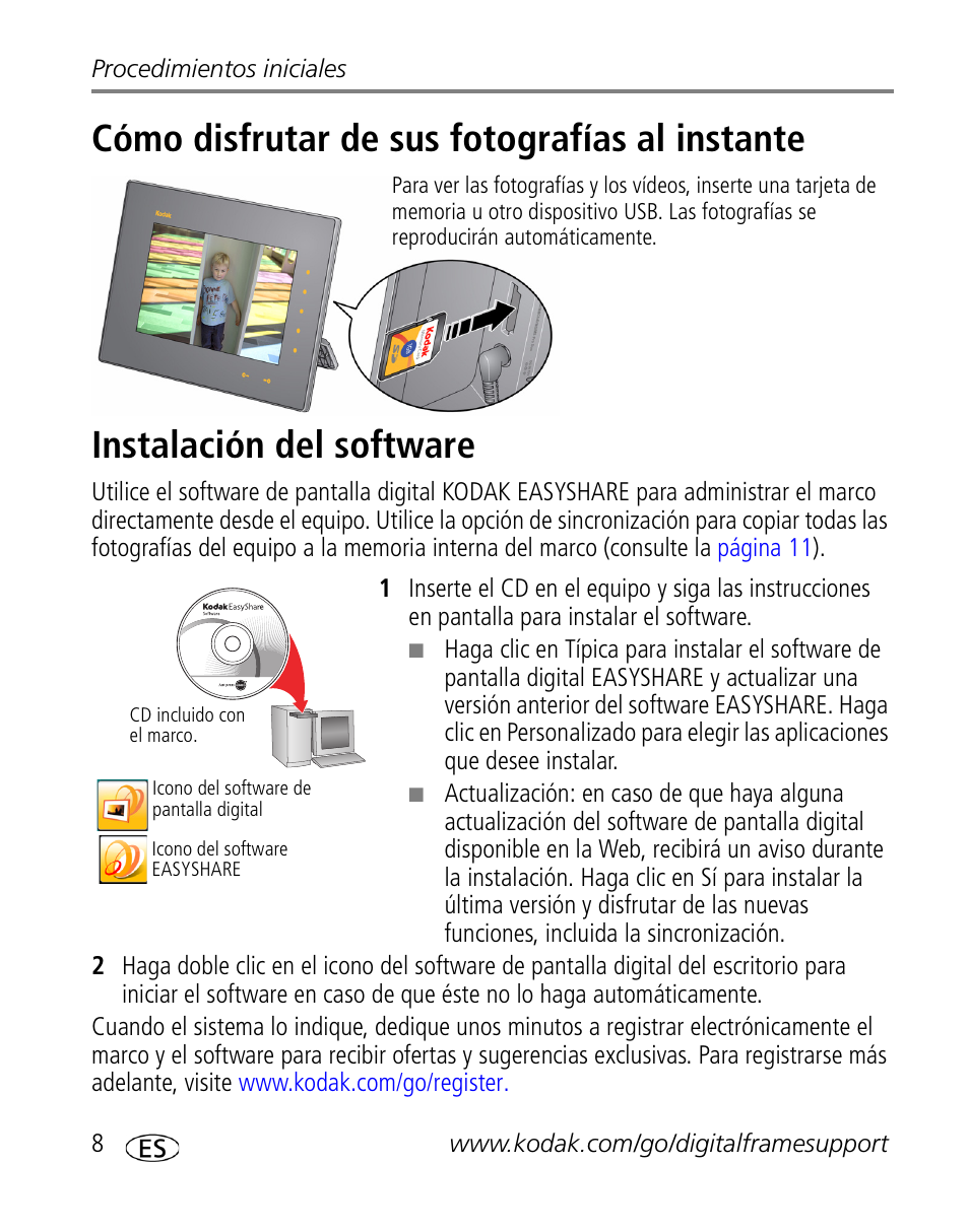 Cómo disfrutar de sus fotografías al instante, Instalación del software | Kodak S730 User Manual | Page 10 / 34