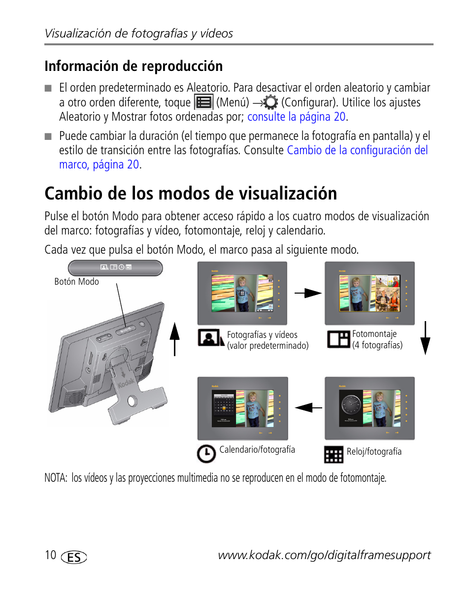 Información de reproducción, Cambio de los modos de visualización | Kodak S730 User Manual | Page 12 / 34