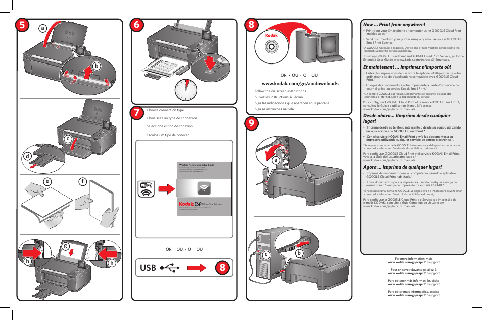 Ab c, Now … print from anywhere, Et maintenant … imprimez n'importe où | Desde ahora… ¡imprima desde cualquier lugar, Agora … imprima de qualquer lugar | Kodak ESP C315 User Manual | Page 2 / 2