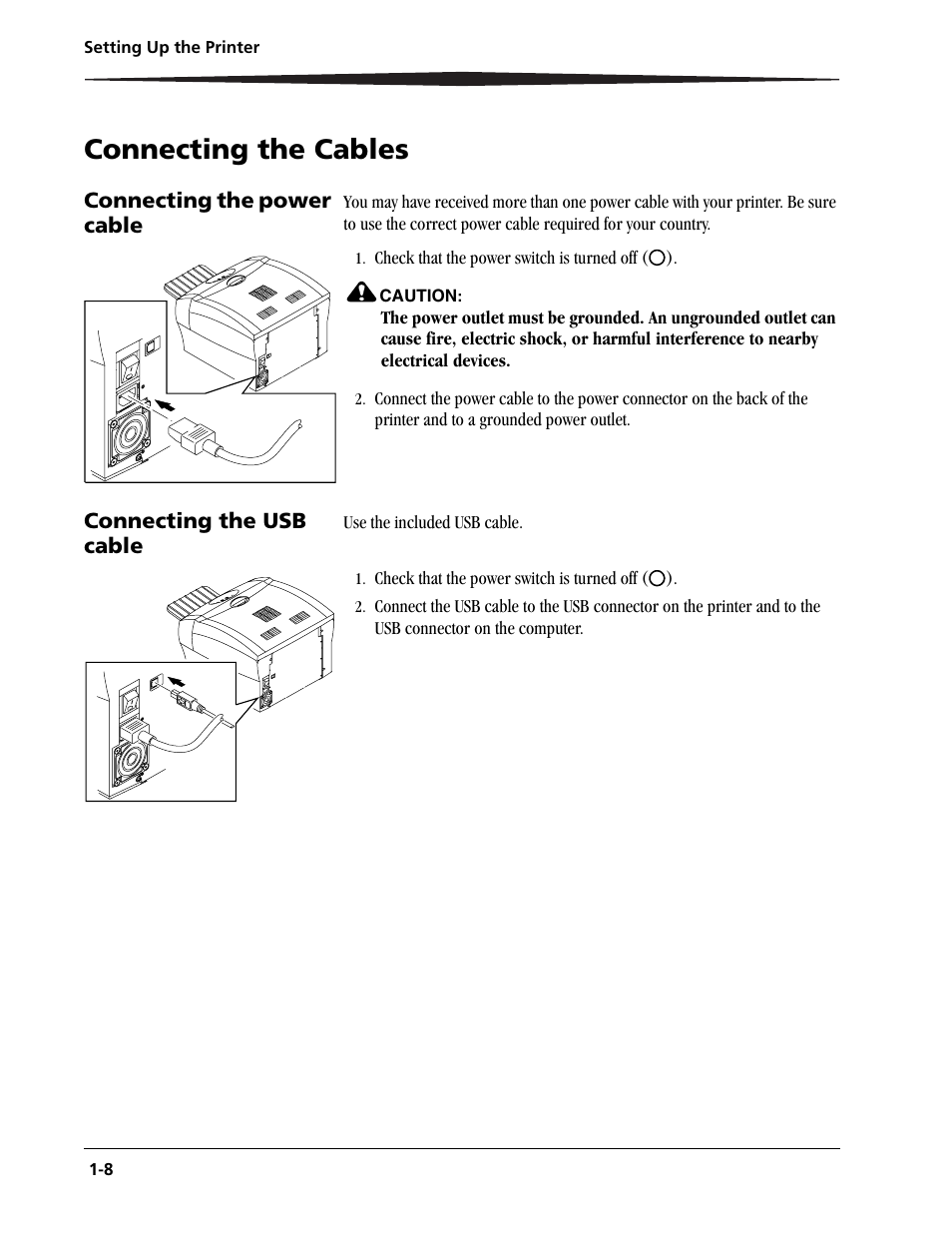 Connecting the cables, Connecting the power cable, Connecting the usb cable | Connecting the cables -8 | Kodak 9810 User Manual | Page 12 / 52