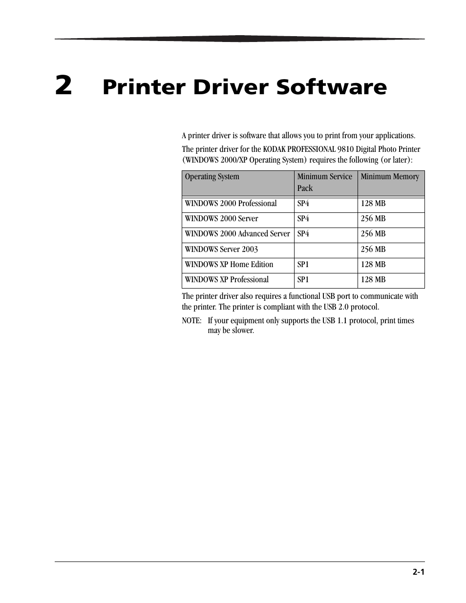 2 printer driver software, Printer driver software | Kodak 9810 User Manual | Page 15 / 52