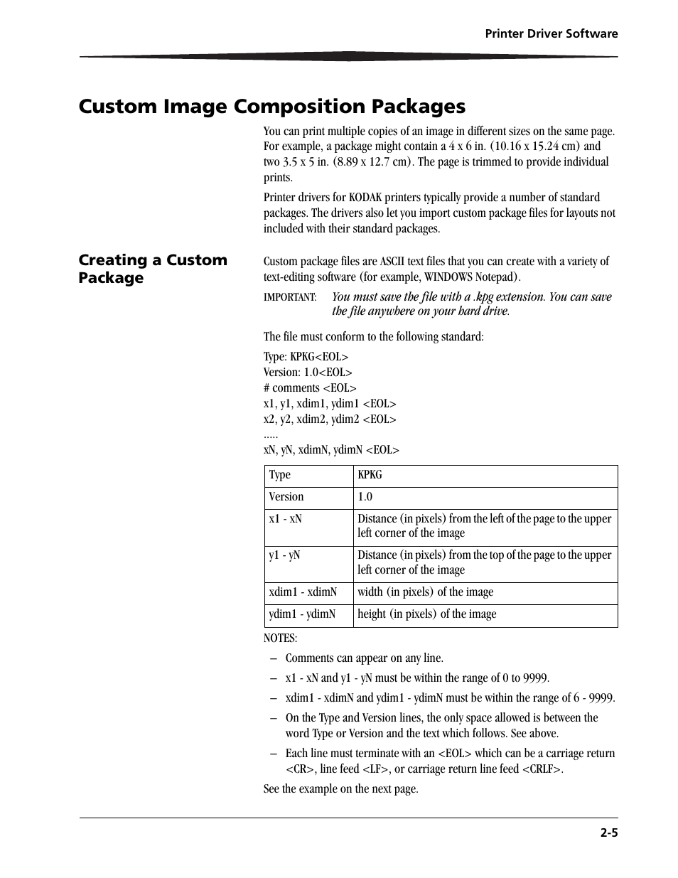 Custom image composition packages, Creating a custom package, Custom image composition packages -5 | Creating a custom package -5 | Kodak 9810 User Manual | Page 19 / 52