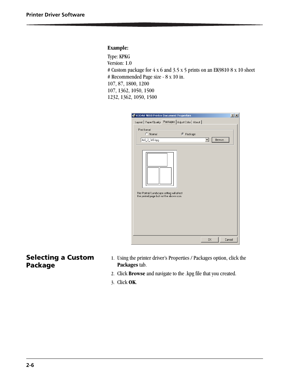 Selecting a custom package, Selecting a custom package -6 | Kodak 9810 User Manual | Page 20 / 52