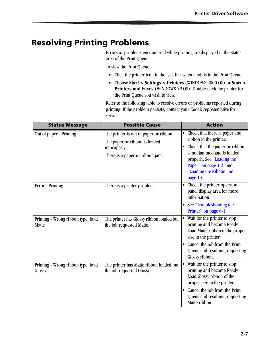 Resolving printing problems, Resolving printing problems -7 | Kodak 9810 User Manual | Page 21 / 52