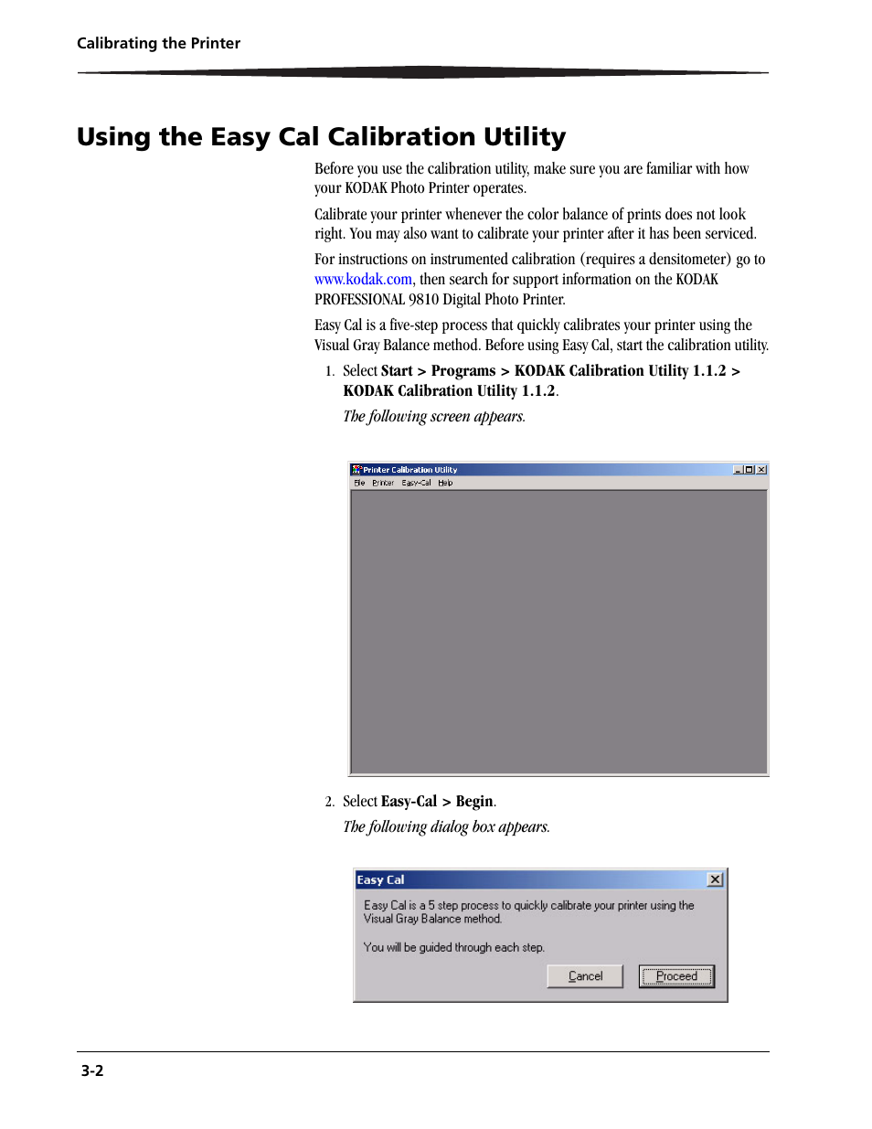 Using the easy cal calibration utility, Using the easy cal calibration utility -2 | Kodak 9810 User Manual | Page 26 / 52