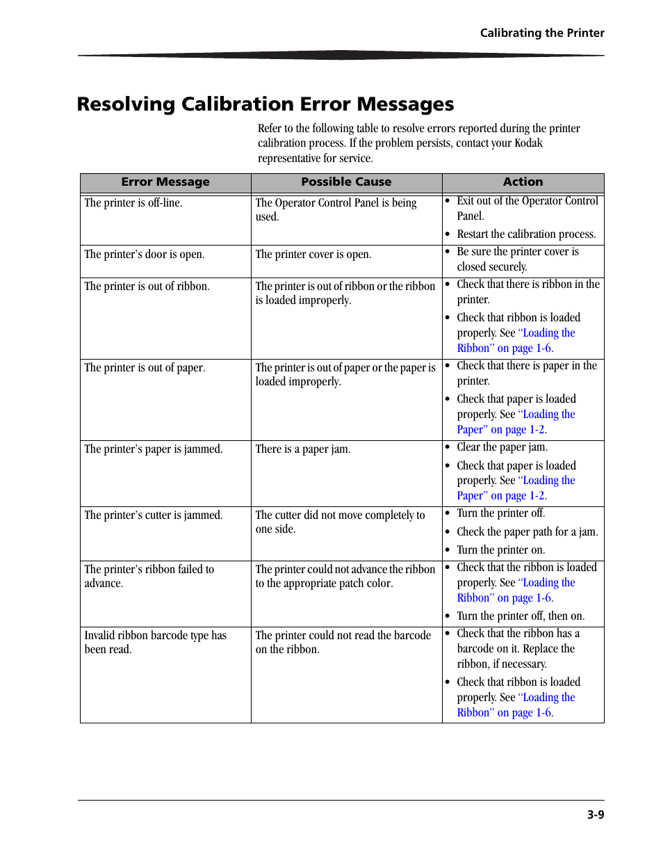 Resolving calibration error messages, Resolving calibration error messages -9 | Kodak 9810 User Manual | Page 33 / 52