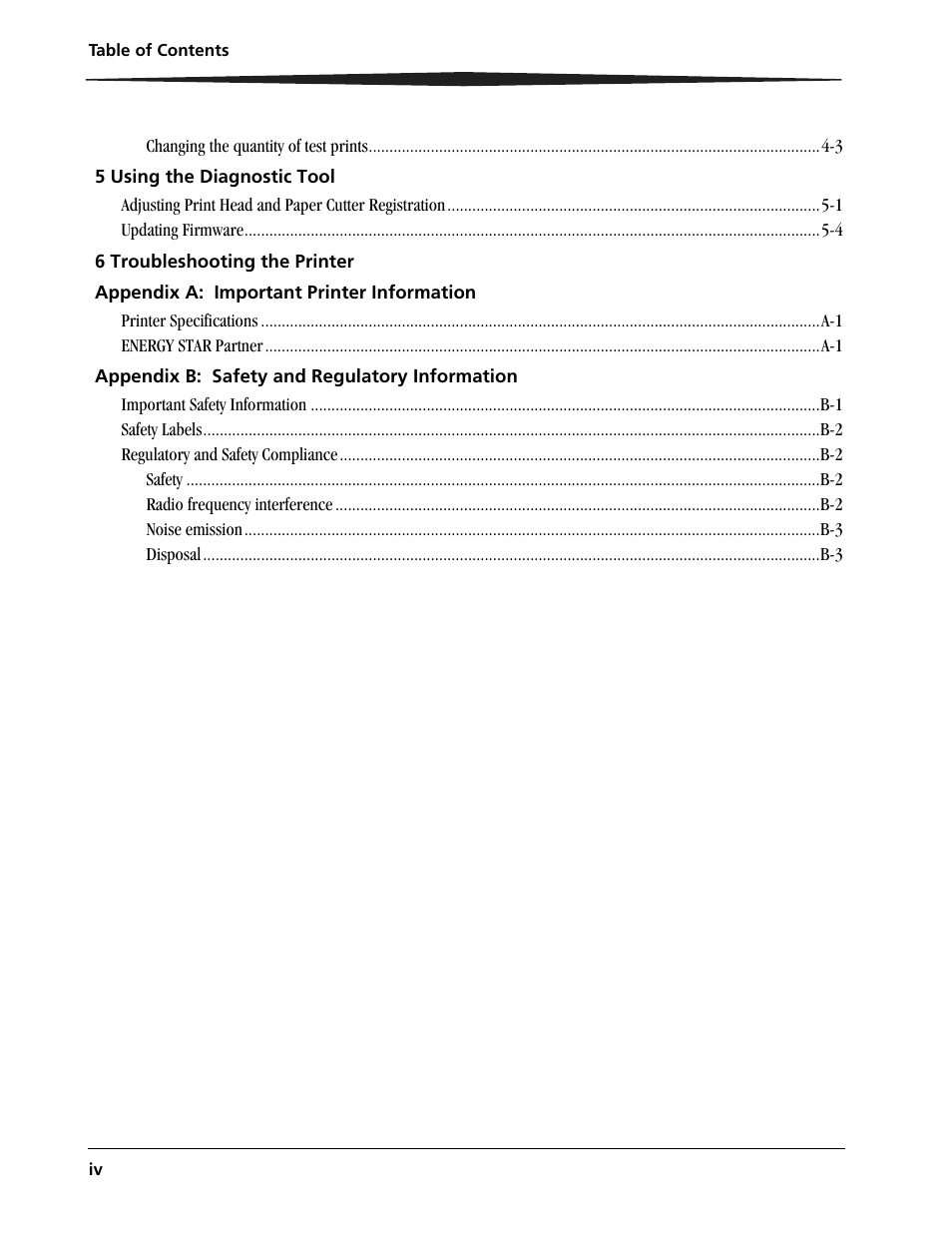 5 using the diagnostic tool, 6 troubleshooting the printer, Appendix a: important printer information | Appendix b: safety and regulatory information | Kodak 9810 User Manual | Page 4 / 52