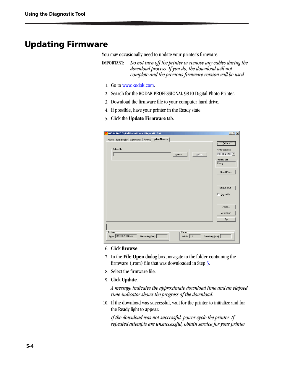 Updating firmware, Updating firmware -4 | Kodak 9810 User Manual | Page 42 / 52