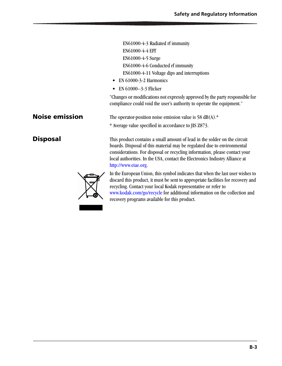 Noise emission, Disposal | Kodak 9810 User Manual | Page 49 / 52