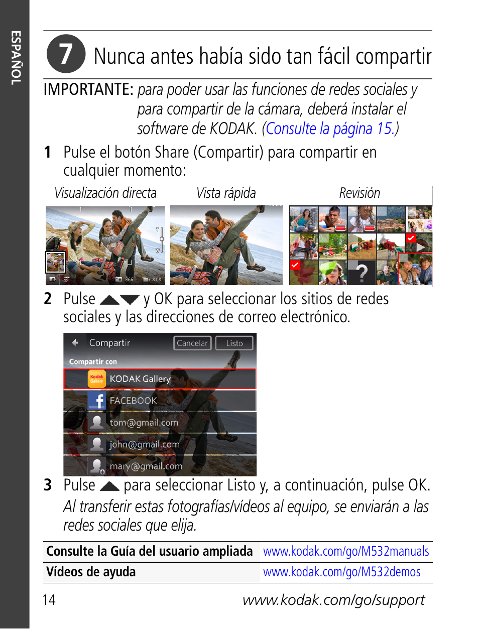 Nunca antes había sido tan fácil compartir | Kodak M532 User Manual | Page 14 / 28