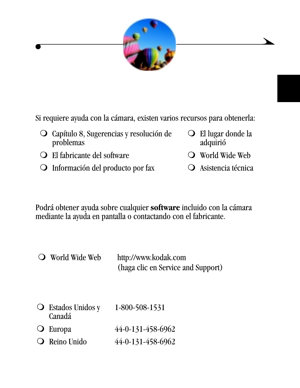 9 cómo obtener ayuda, Ayuda sobre el software, Servicios kodak en línea | Asistencia por fax kodak, Cómo obtener ayuda, Servicios kodak en línea asistencia por fax kodak | Kodak DC4800 User Manual | Page 110 / 136