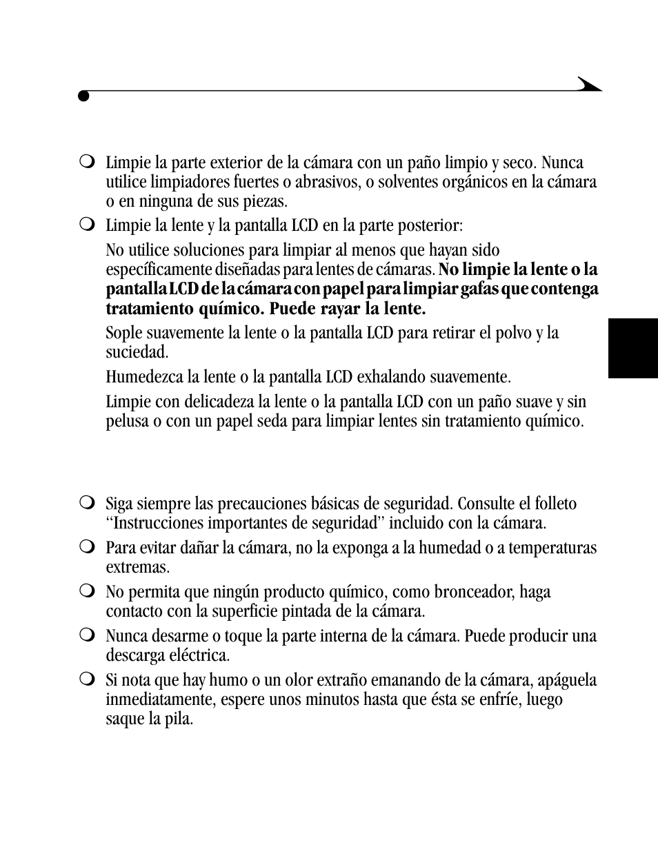 Mantenimiento general de la cámara, Precauciones generales | Kodak DC4800 User Manual | Page 122 / 136
