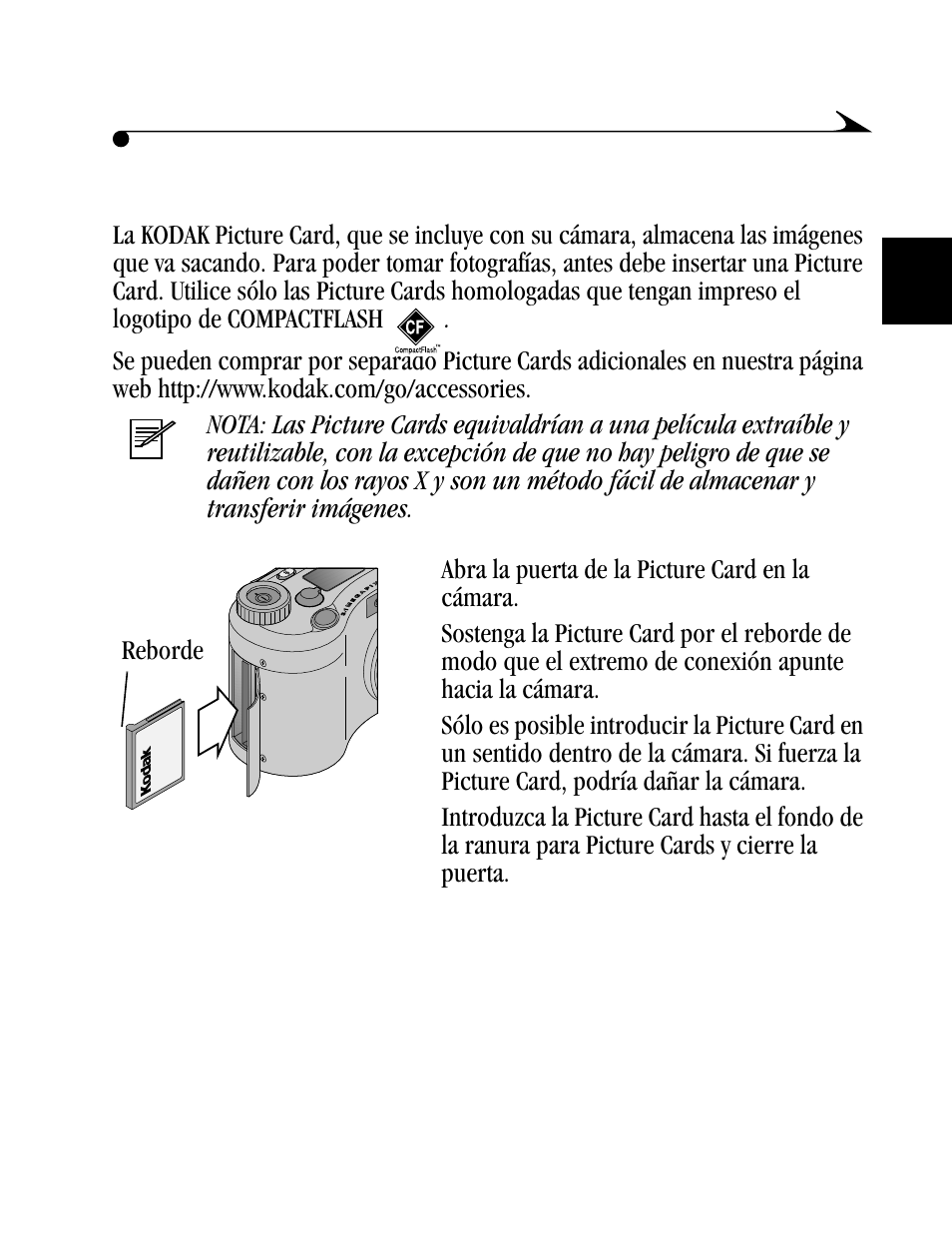 Inserción de una picture card | Kodak DC4800 User Manual | Page 18 / 136