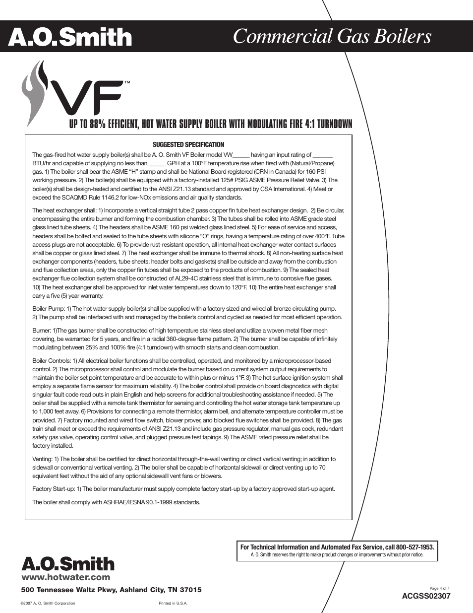 A.O. Smith ACGSS02307 User Manual | Page 4 / 4