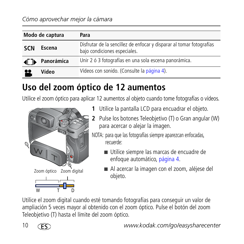 Uso del zoom óptico de 12 aumentos | Kodak Z1012 IS User Manual | Page 10 / 30