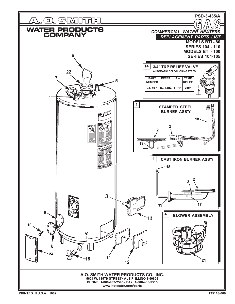 A.O. Smith 104 - 110 User Manual | 2 pages