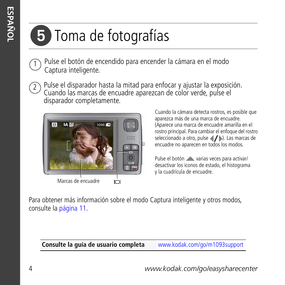 Toma de fotografías | Kodak M1093 IS User Manual | Page 4 / 29