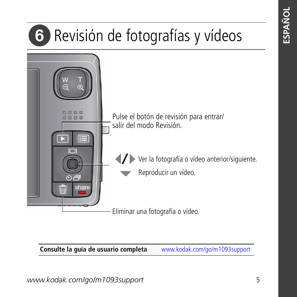Revisión de fotografías y vídeos | Kodak M1093 IS User Manual | Page 5 / 29