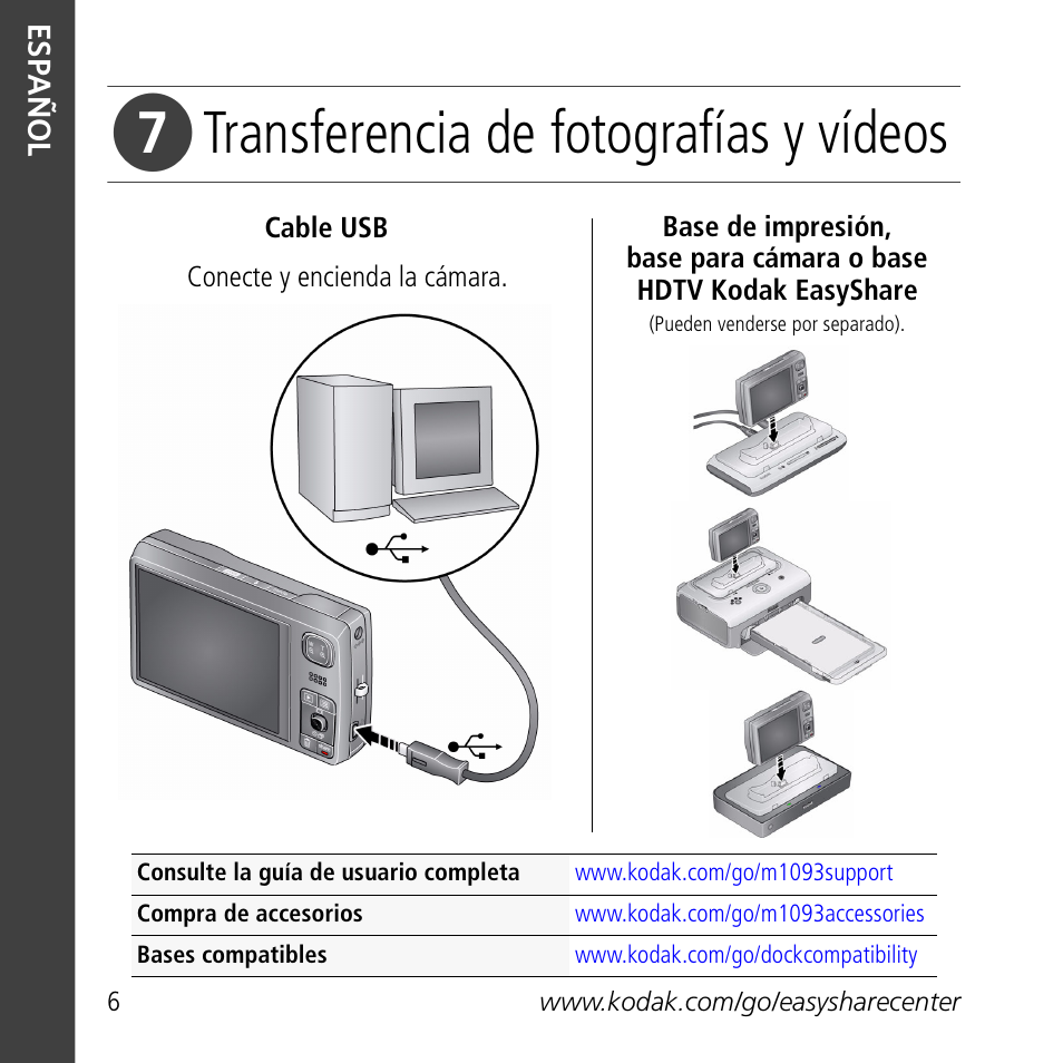 Transferencia de fotografías y vídeos | Kodak M1093 IS User Manual | Page 6 / 29