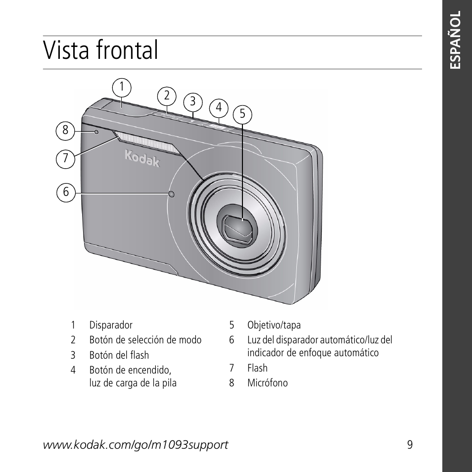 Vista frontal | Kodak M1093 IS User Manual | Page 9 / 29