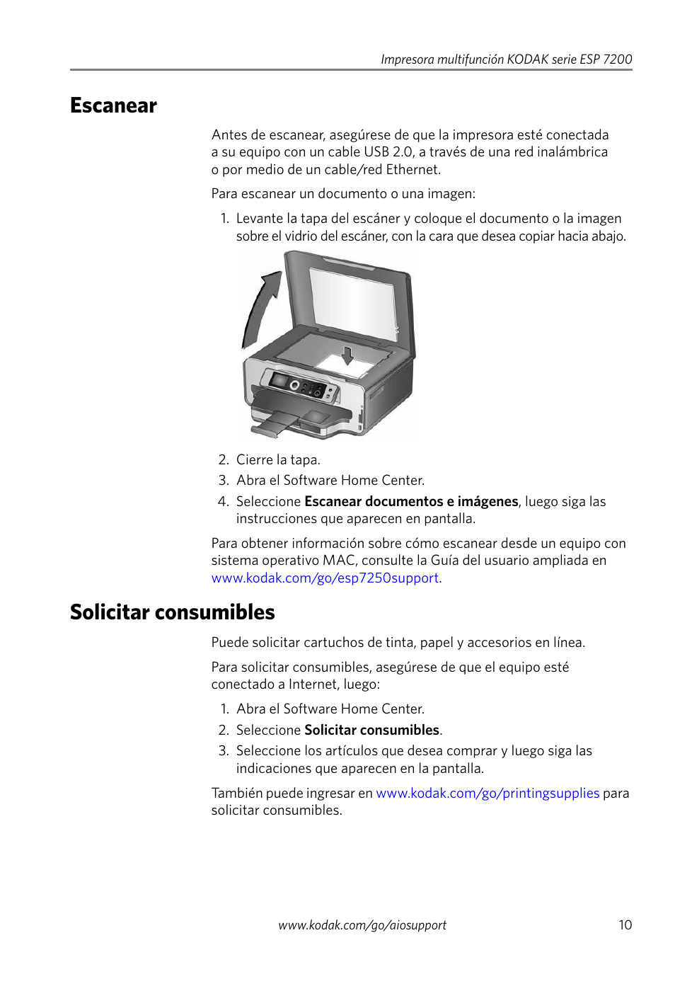 Escanear, Solicitar consumibles, Escanear solicitar consumibles | Kodak ESP 7250 User Manual | Page 13 / 20