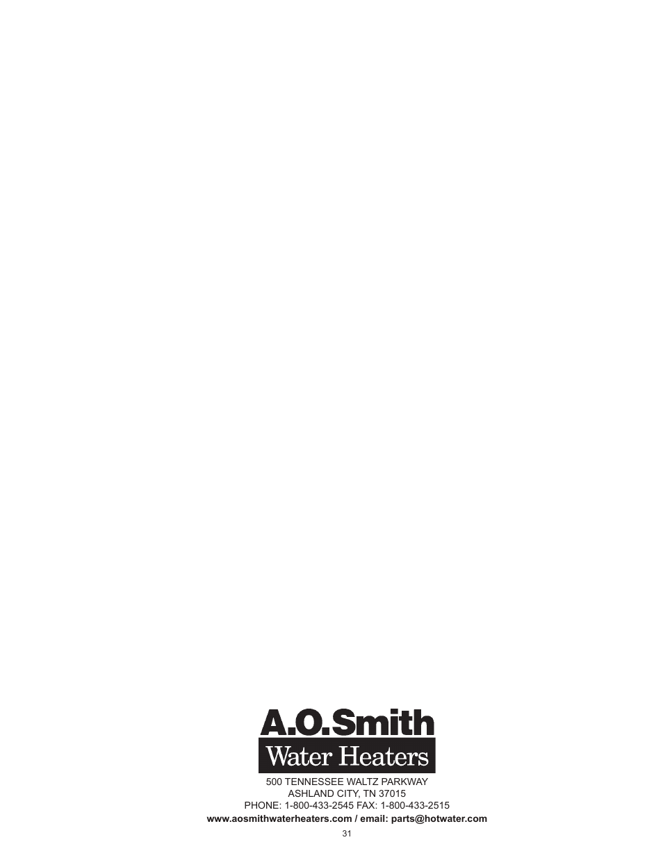 A.O. Smith 186589-004 User Manual | Page 31 / 31