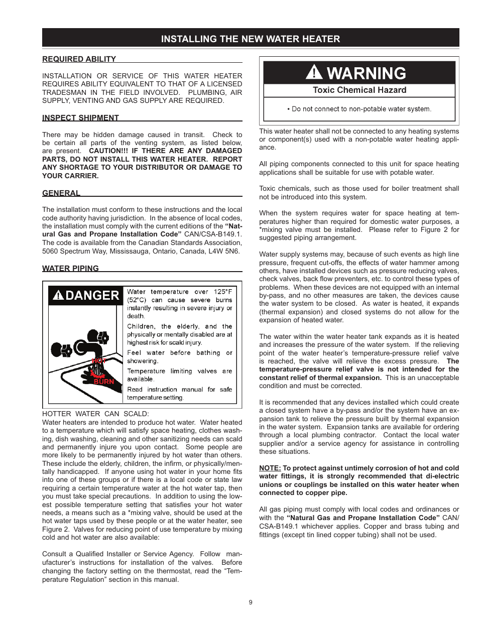 Installing the new water heater | A.O. Smith 186589-004 User Manual | Page 9 / 31