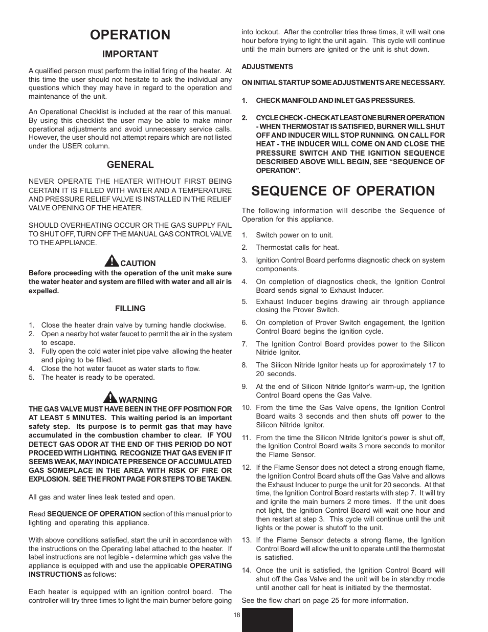 Operation, Sequence of operation, Important | General | A.O. Smith BTR 151 THRU 201/A User Manual | Page 18 / 28