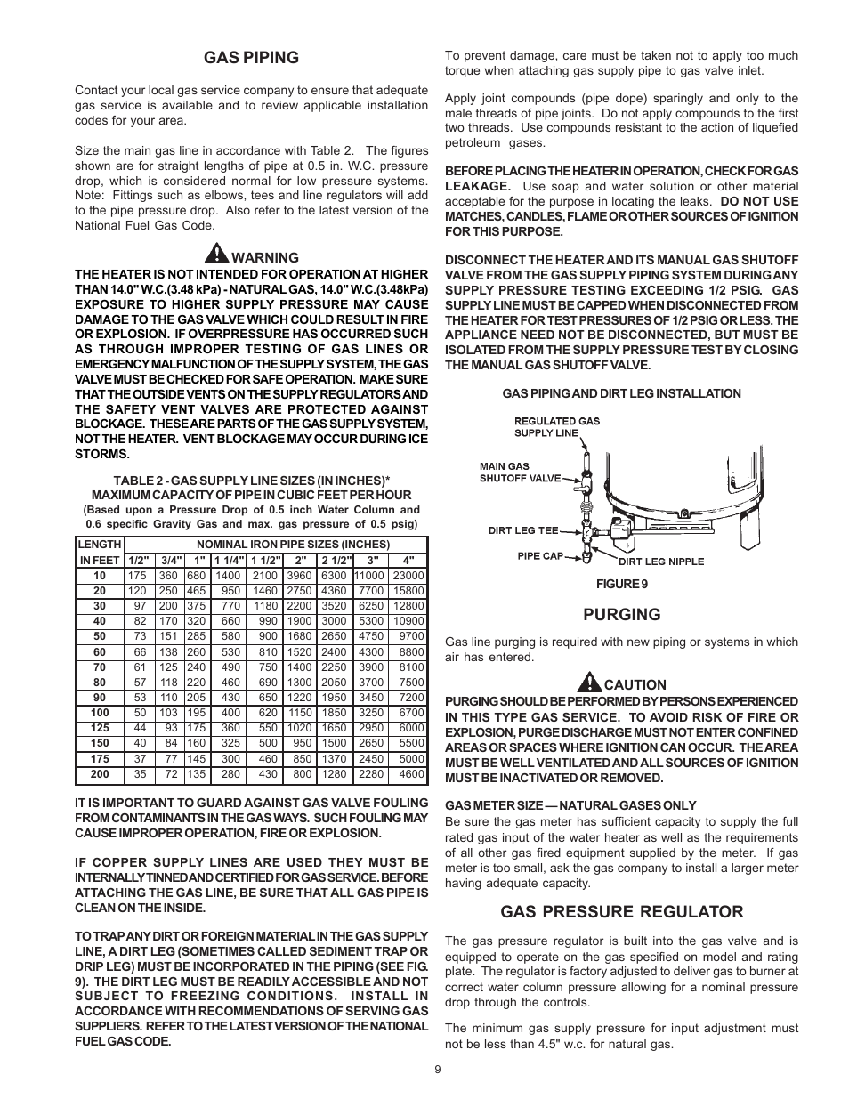 Gas piping, Purging, Gas pressure regulator | A.O. Smith BTR 151 THRU 201/A User Manual | Page 9 / 28