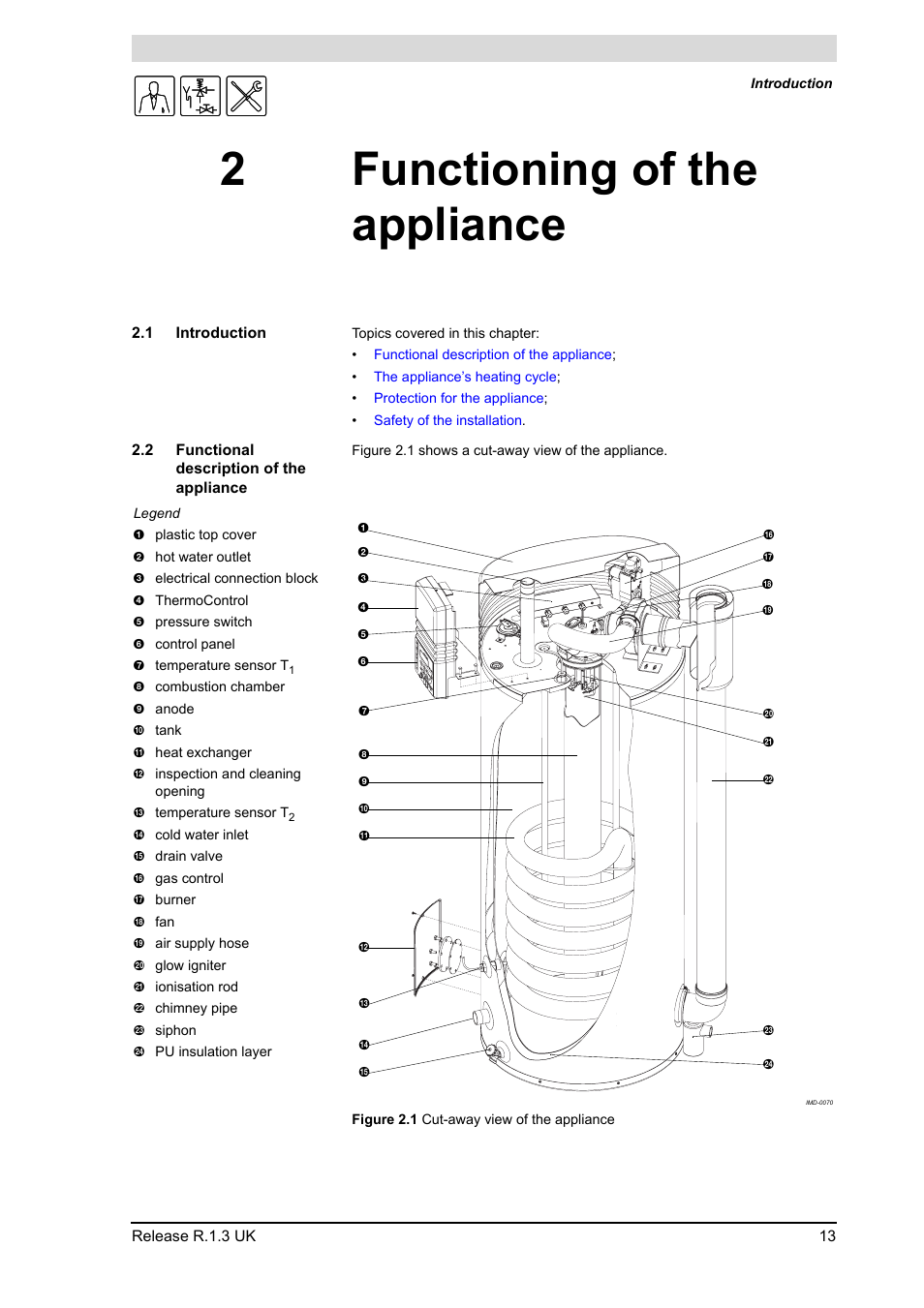 2 functioning of the appliance, 1 introduction, 2 functional description of the appliance | Functioning of the appliance, Introduction, Functional description of the appliance, 2 functioning of the, Appliance, 2functioning of the appliance | A.O. Smith BFC - 28 User Manual | Page 13 / 96