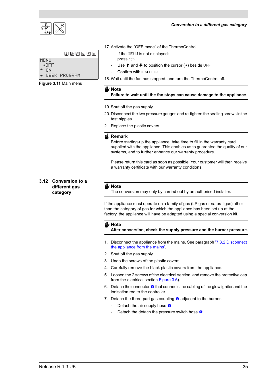 12 conversion to a different gas category, Conversion to a different gas category | A.O. Smith BFC - 28 User Manual | Page 35 / 96
