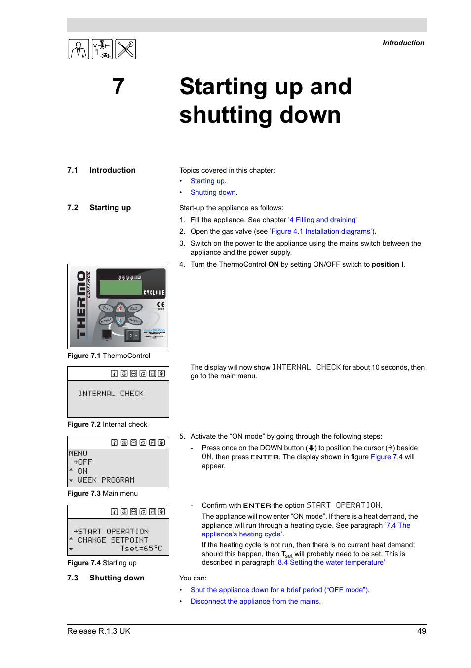 7 starting up and shutting down, 1 introduction, 2 starting up | 3 shutting down, Starting up and shutting down, Introduction, Starting up, Shutting down, 7 starting up and shutting, Down | A.O. Smith BFC - 28 User Manual | Page 49 / 96