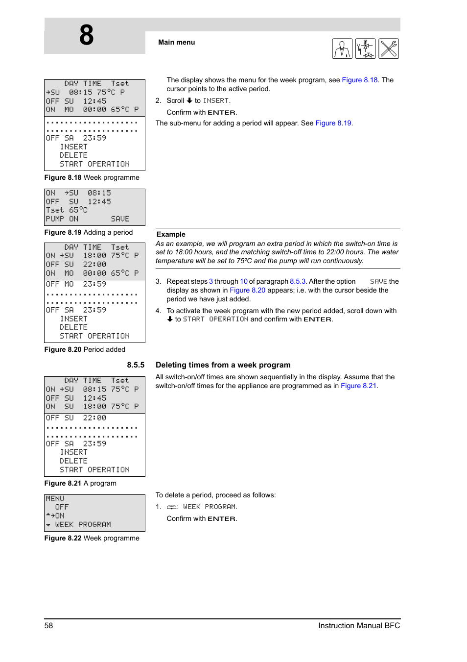 5 deleting times from a week program, Deleting times from a week program, 8gis | A.O. Smith BFC - 28 User Manual | Page 58 / 96