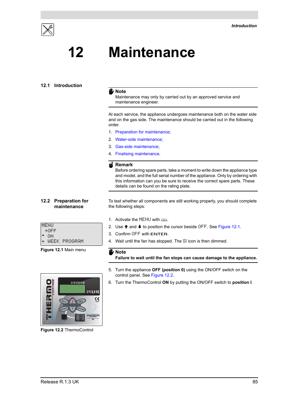 12 maintenance, 1 introduction, 2 preparation for maintenance | Maintenance, Introduction, Preparation for maintenance | A.O. Smith BFC - 28 User Manual | Page 85 / 96