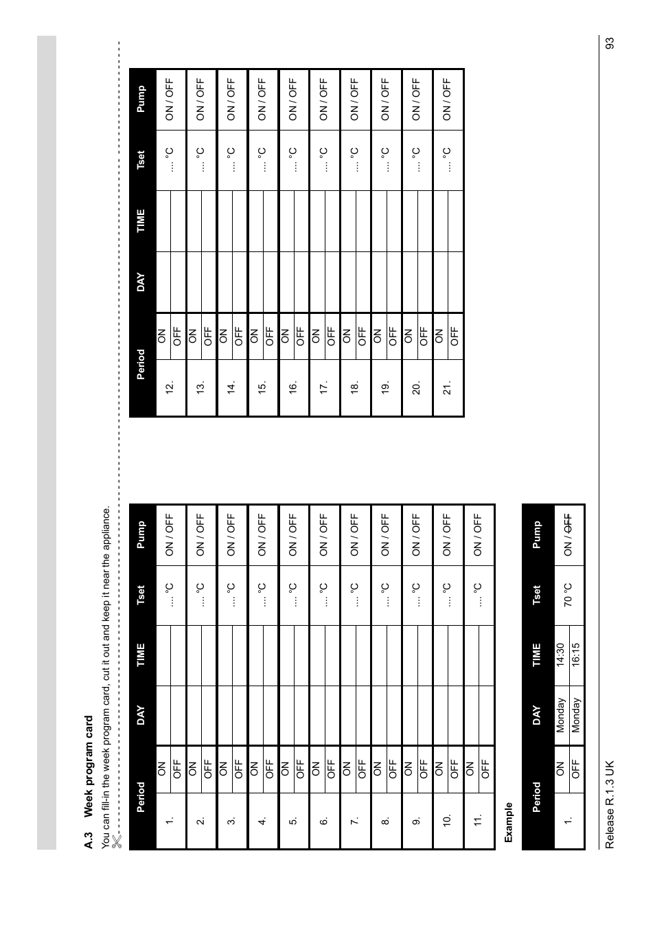 A.3 week program card | A.O. Smith BFC - 28 User Manual | Page 93 / 96