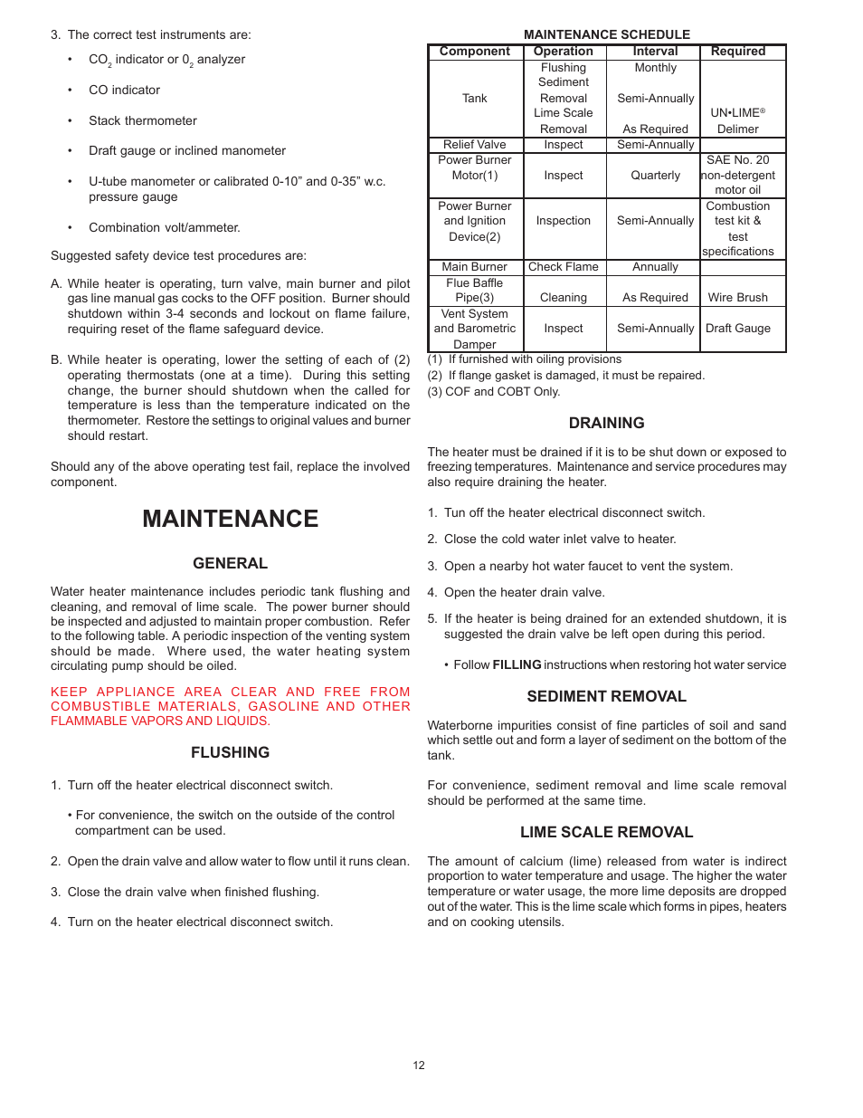Maintenance | A.O. Smith COF User Manual | Page 12 / 16