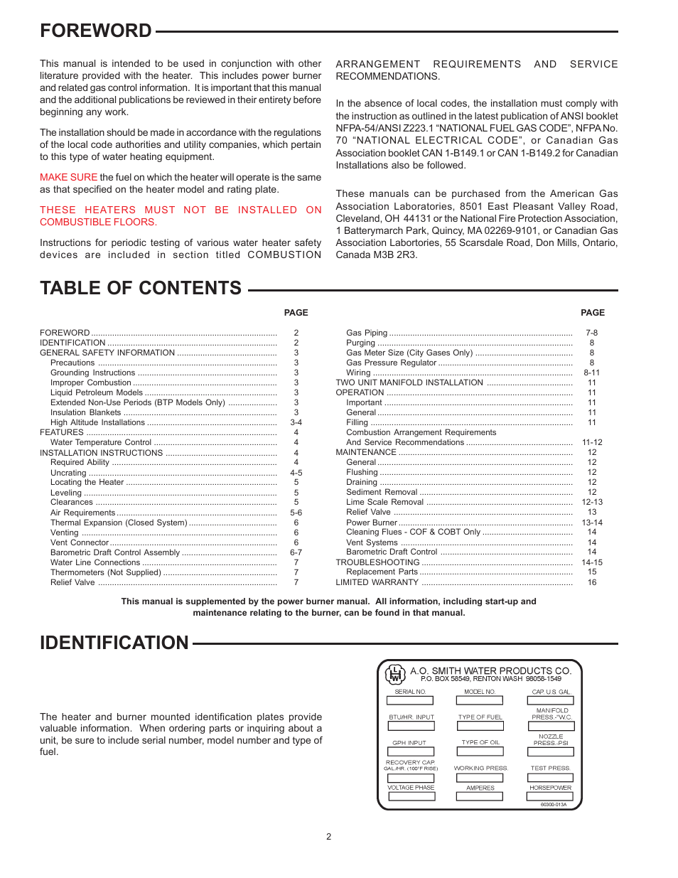 A.O. Smith COF User Manual | Page 2 / 16